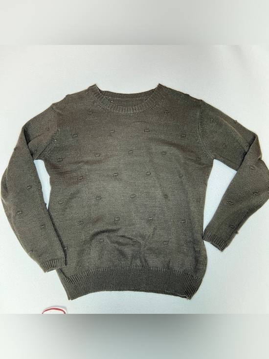 None Sweaters - Dark Chocolate Women’s Crew Neck Brown Sweater Raise Pom Pom Size L Knit